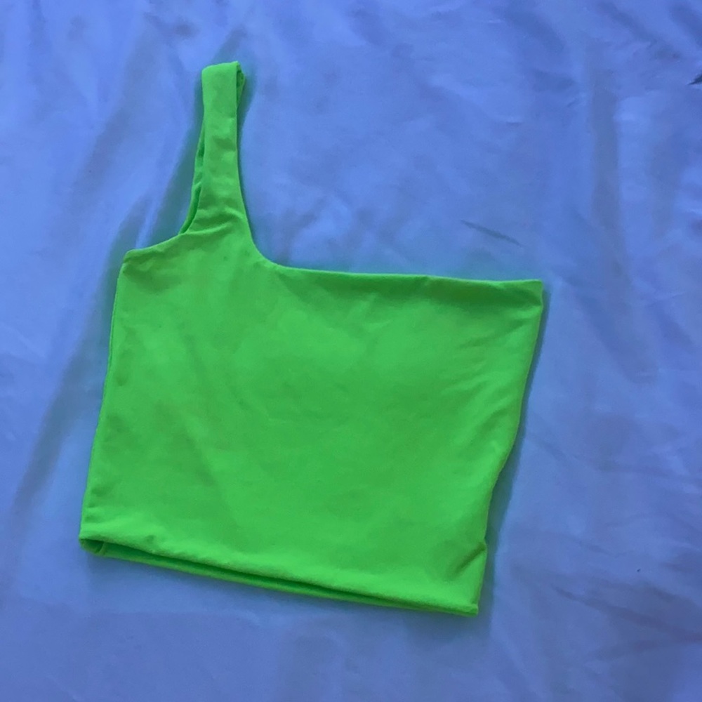 Neon green one shoulder crop top